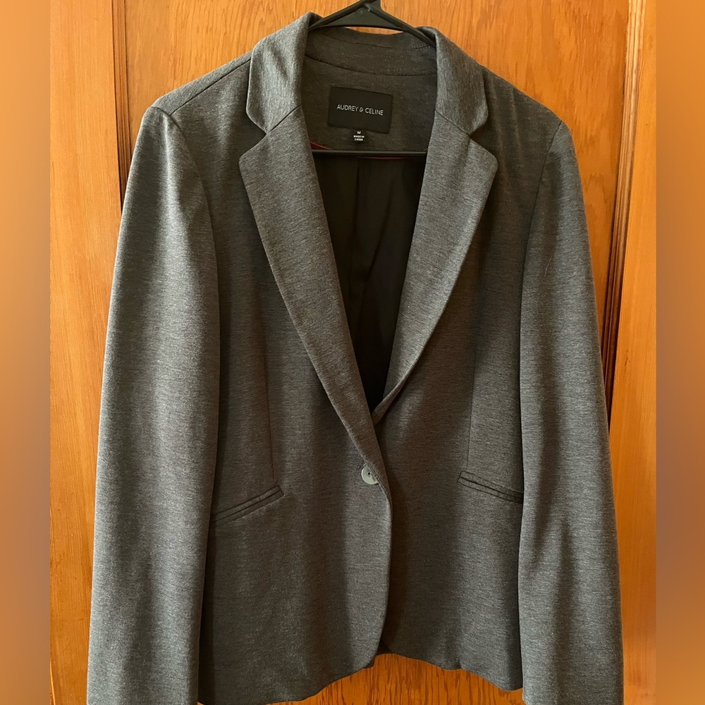 Dark gray long sleeve blazer- 1 button closure